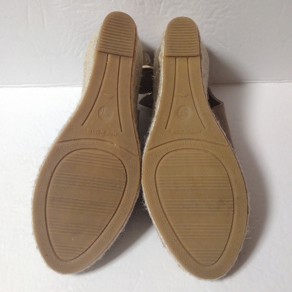 KANNA Made in Spain Taupe Suede Leather Wedge Peep Toe Espadrille Sandal Size 37 - Picture 7 of 10